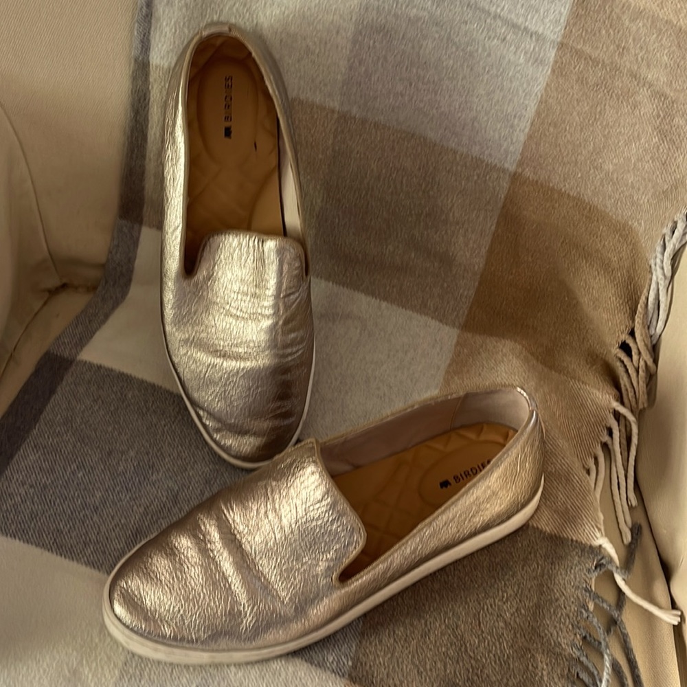 Birdies Metallic Gold Slip-On Loafers